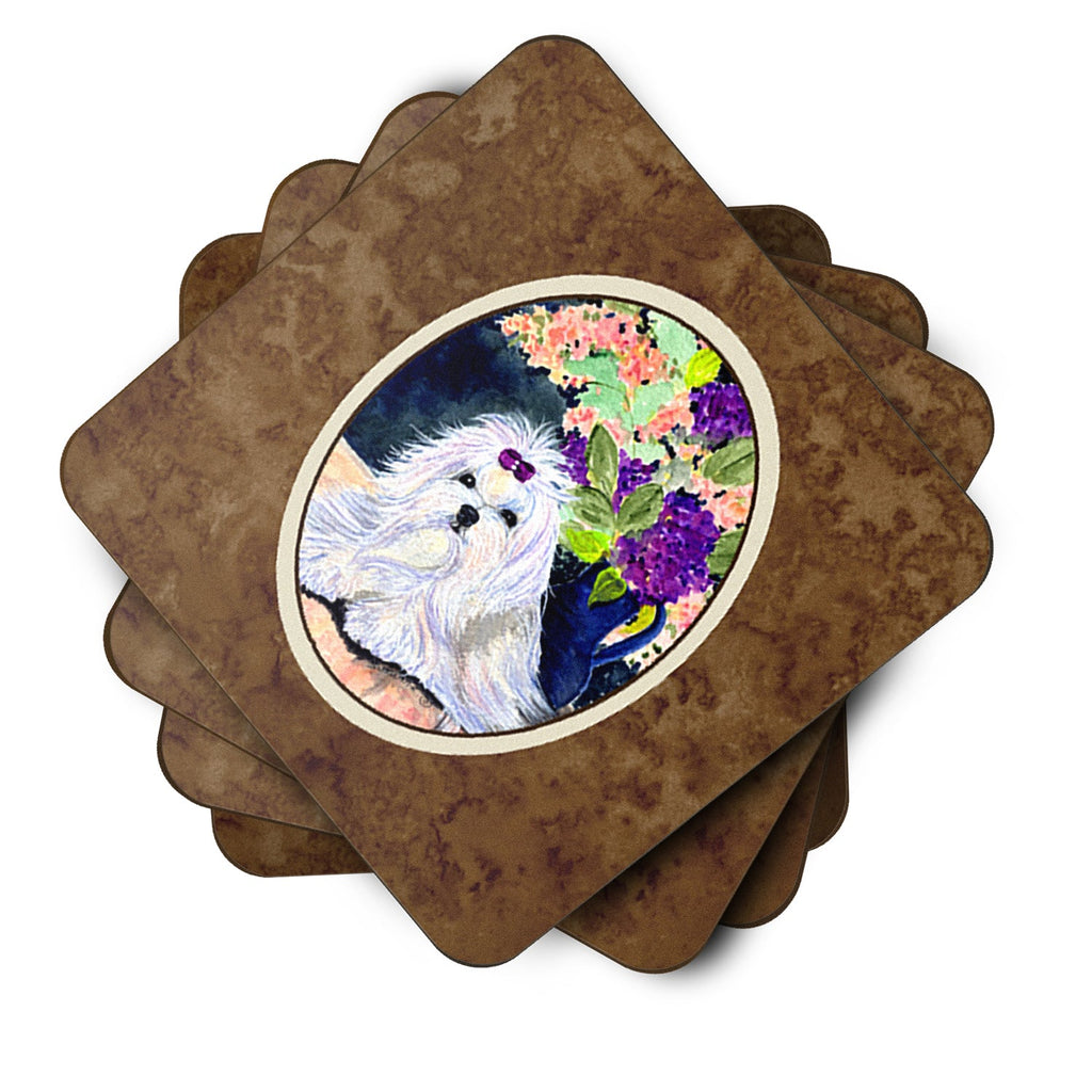 Maltese Foam Coasters Set of 4 Cup Coasters for Indoor Outdoor, Tabletop Protection, Anti Slip, Mouse pad Material