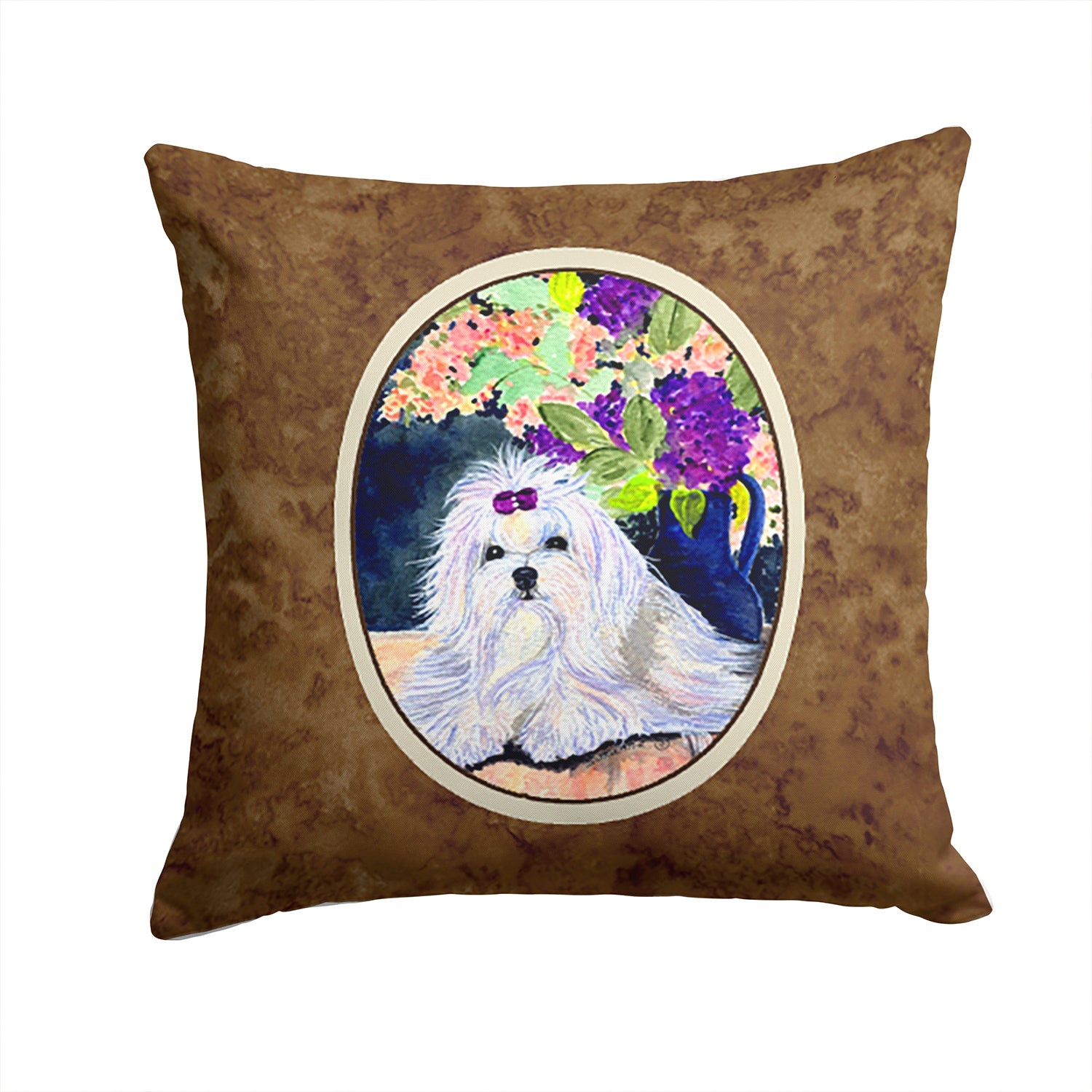 Maltese Decorative Throw Pillow 14x14 Indoor Outdoor Accent Cushion, Fabric Cover with Insert for Sofa, Bed, Porch & Living Room