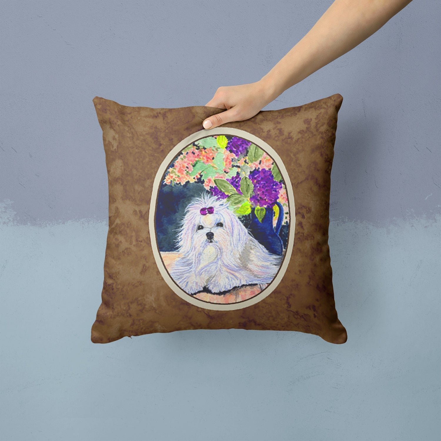 Maltese Decorative Throw Pillow 14x14 Indoor Outdoor Accent Cushion, Fabric Cover with Insert for Sofa, Bed, Porch & Living Room