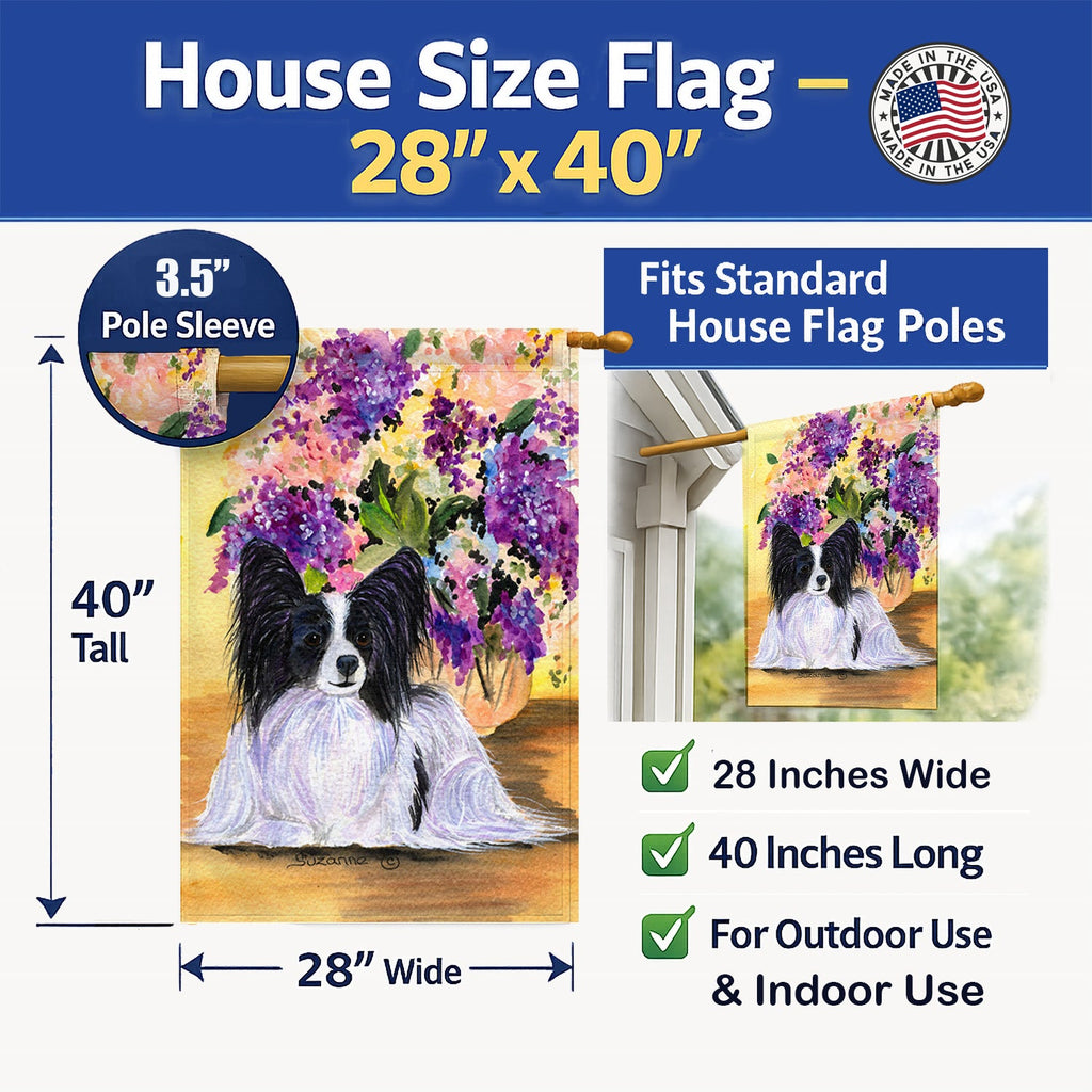 Papillon House Flag 28x40 Porch Sleeve Pole Decorative Outside Yard Banner Artwork Wall Hanging, Polyester