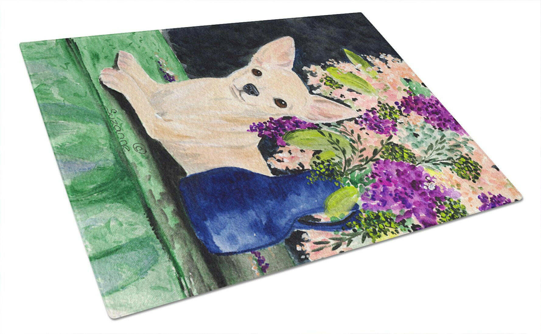 Chihuahua Cutting Board Tempered Glass Kitchen Cutting Surface, Heat Resistant Chopping, Non-Slip Feet, Food Prep & Serving