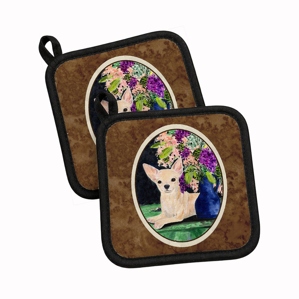 Chihuahua Pot Holder Set of 2 Heat Resistant Quilted Hot Pads 7.5 x 7.5 Inch, Insulated Kitchen Trivets for Cooking & Baking