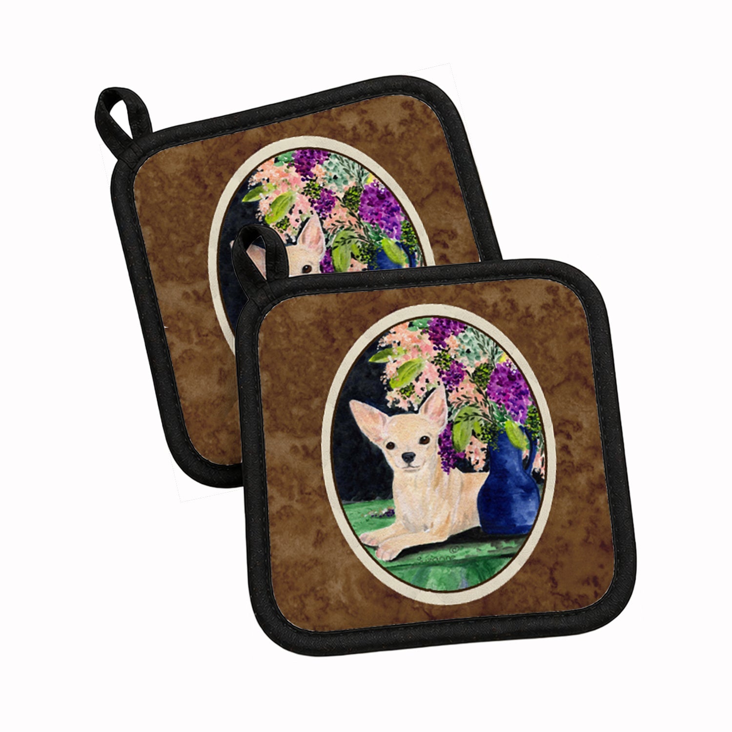Chihuahua Pot Holder Set of 2 Heat Resistant Quilted Hot Pads 7.5 x 7.5 Inch, Insulated Kitchen Trivets for Cooking & Baking