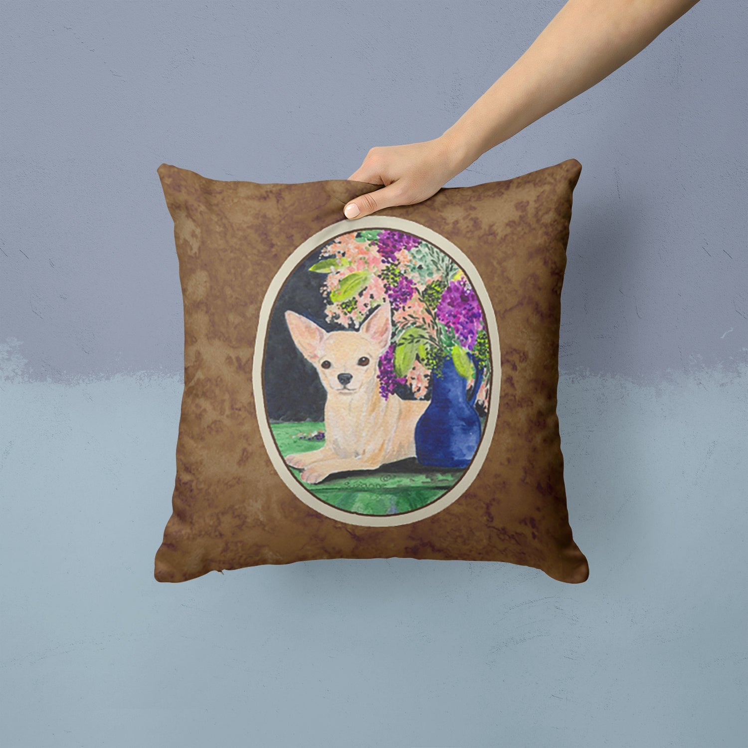 Chihuahua Decorative Throw Pillow 14x14 Indoor Outdoor Accent Cushion, Fabric Cover with Insert for Sofa, Bed, Porch & Living Room