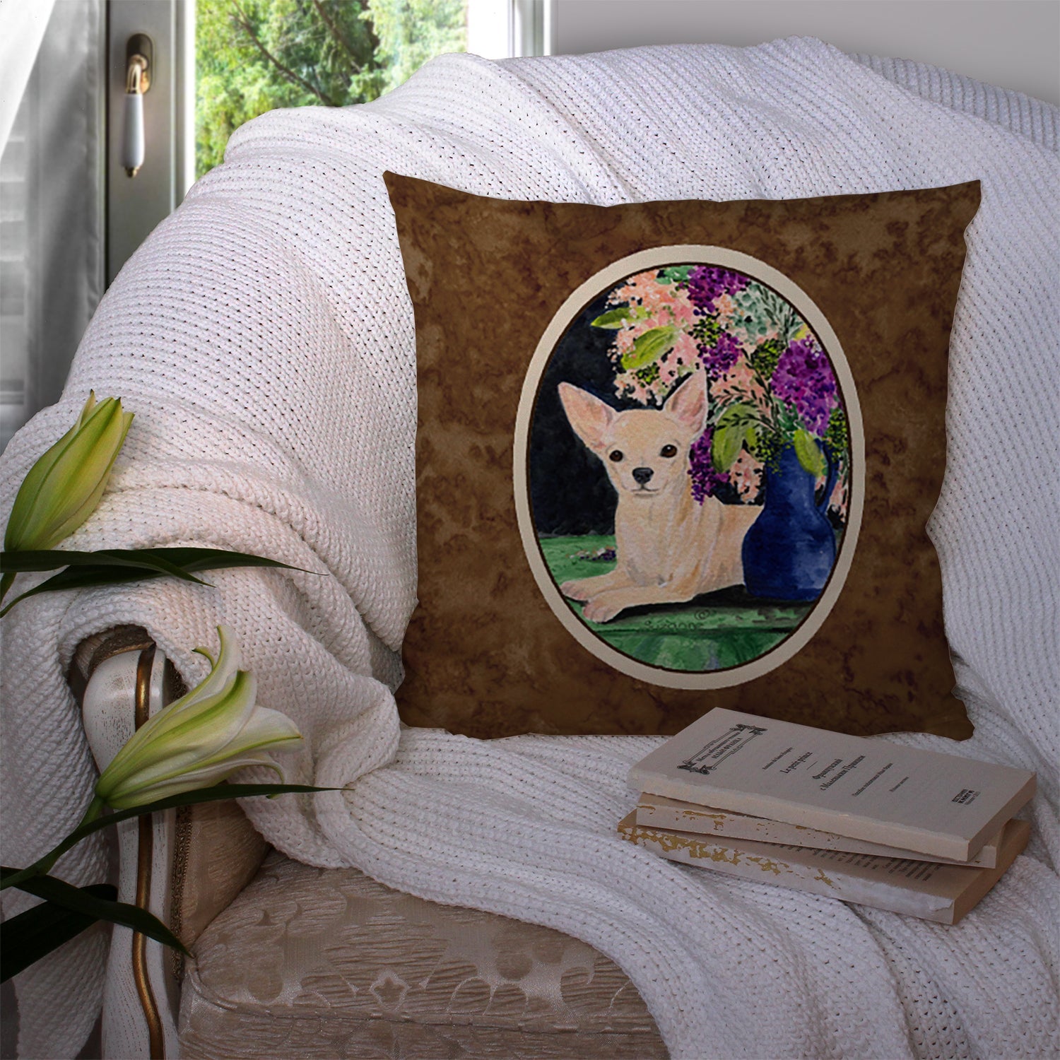 Chihuahua Decorative Throw Pillow 14x14 Indoor Outdoor Accent Cushion, Fabric Cover with Insert for Sofa, Bed, Porch & Living Room