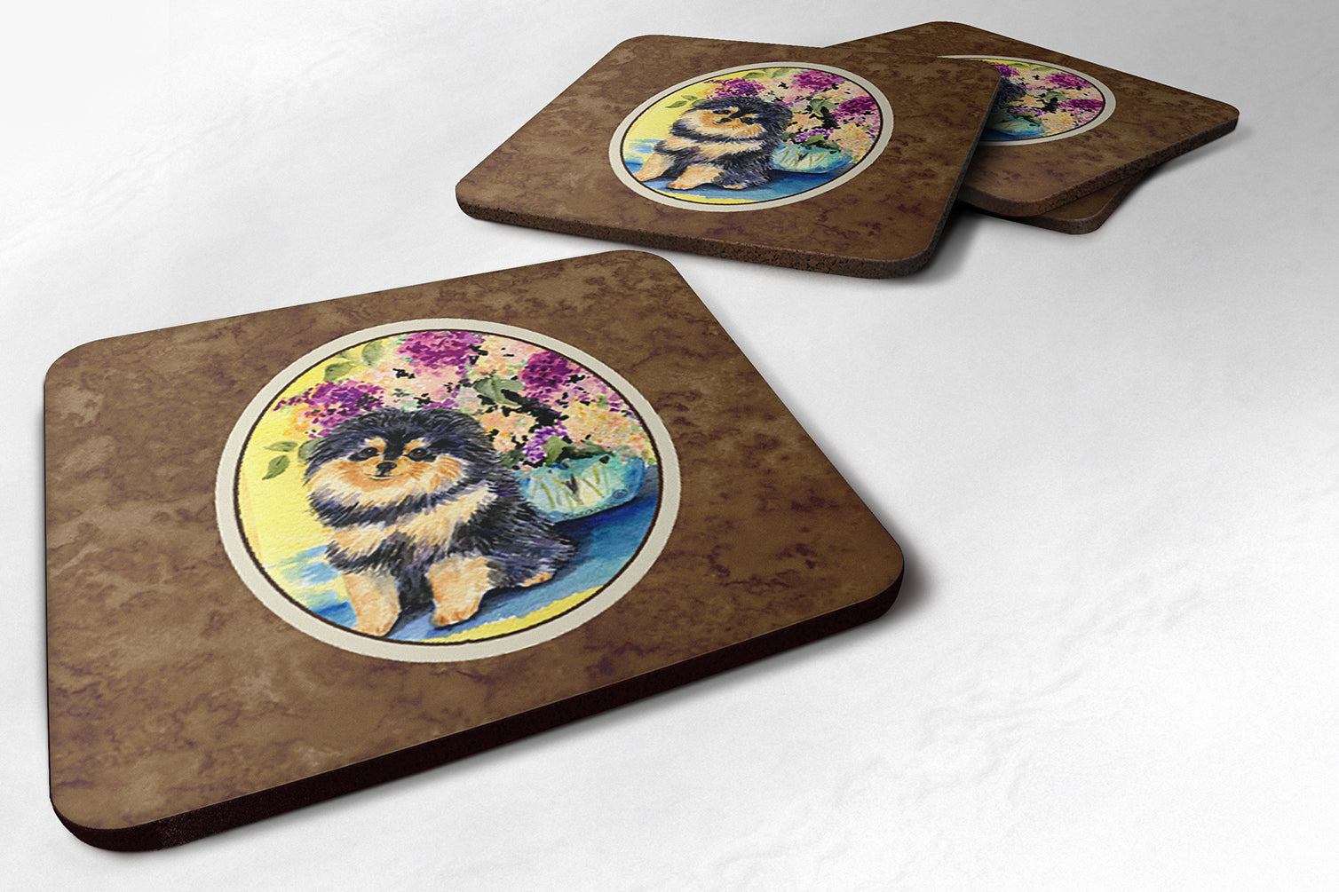 Pomeranian Foam Coasters Set of 4 Cup Coasters for Indoor Outdoor, Tabletop Protection, Anti Slip, Mouse pad Material