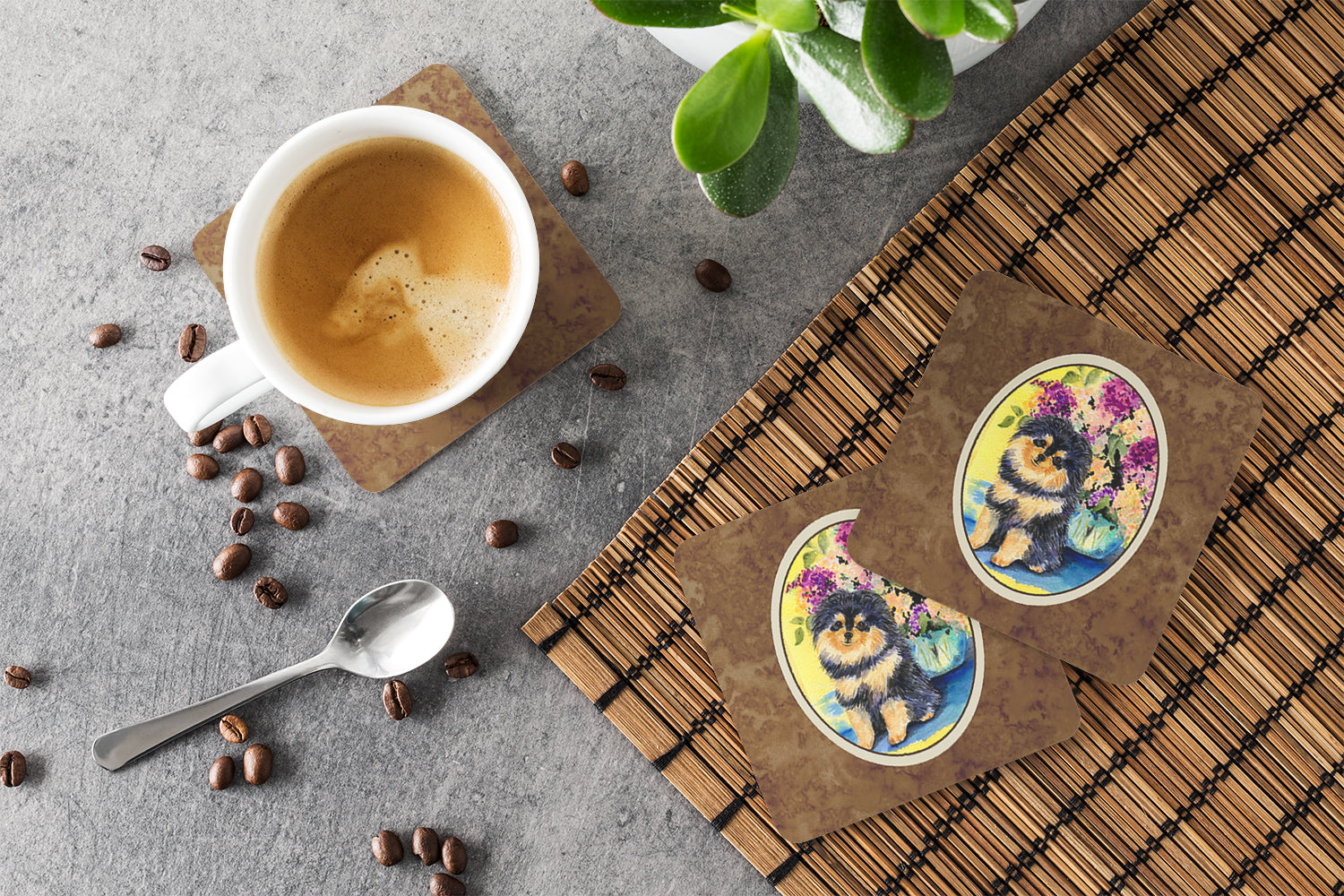 Pomeranian Foam Coasters Set of 4 Cup Coasters for Indoor Outdoor, Tabletop Protection, Anti Slip, Mouse pad Material