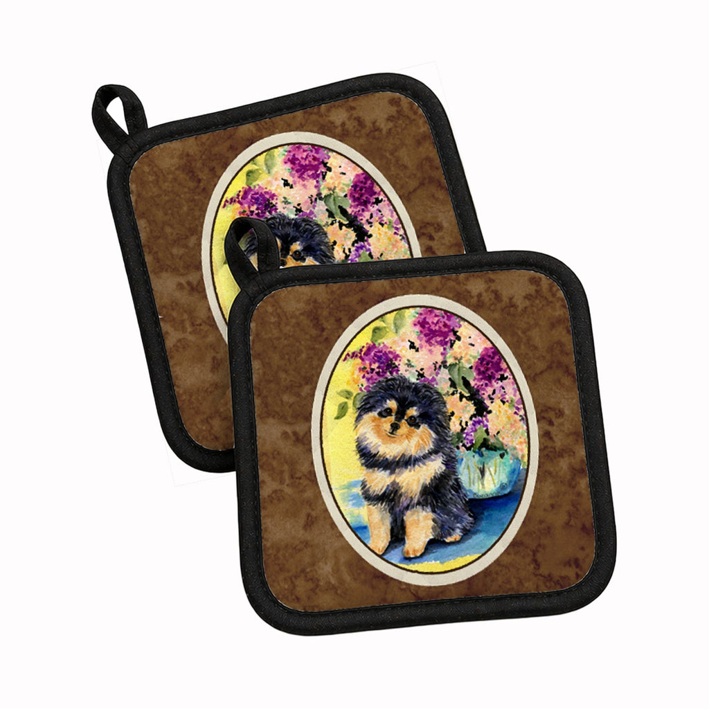 Pomeranian Pot Holder Set of 2 Heat Resistant Quilted Hot Pads 7.5 x 7.5 Inch, Insulated Kitchen Trivets for Cooking & Baking