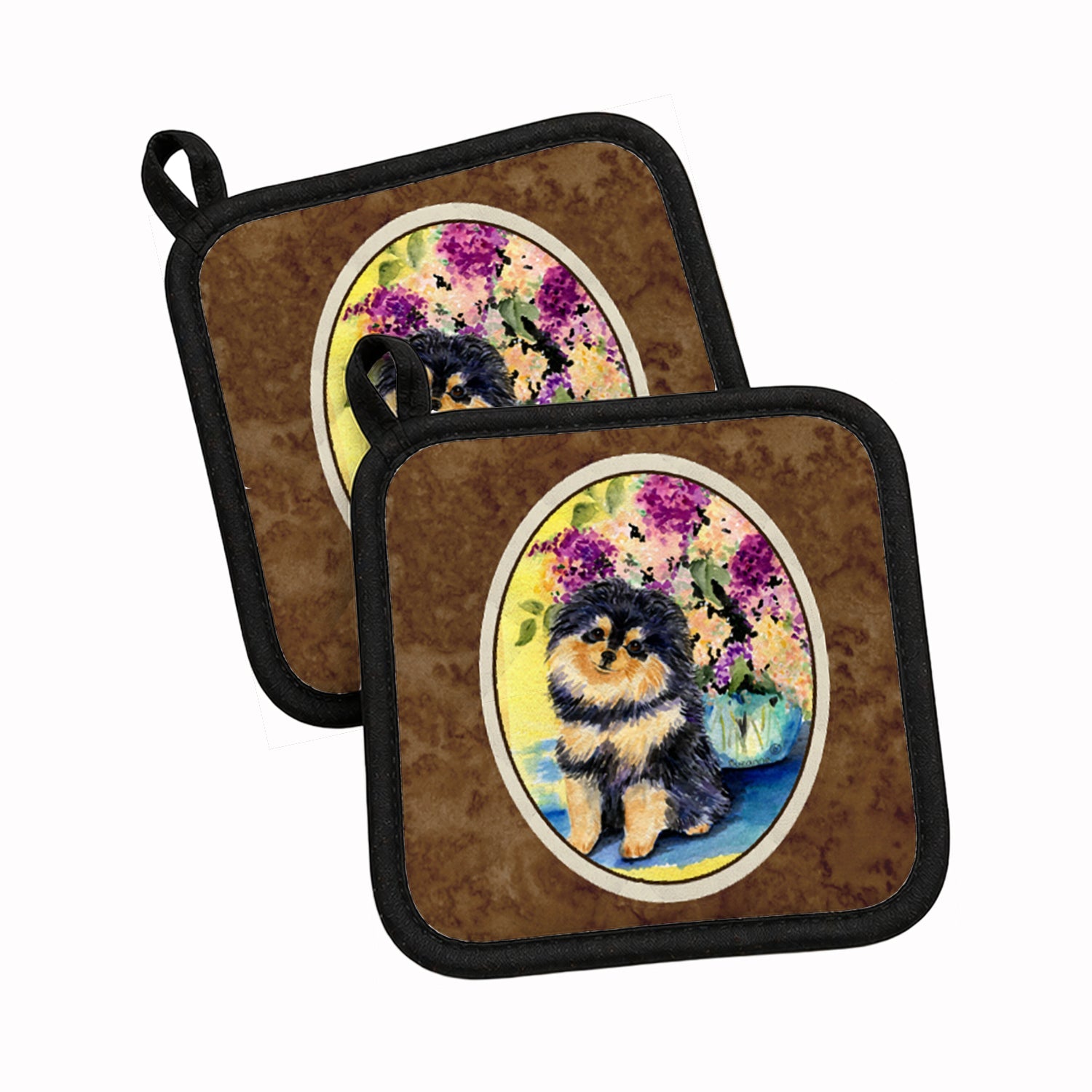 Pomeranian Pot Holder Set of 2 Heat Resistant Quilted Hot Pads 7.5 x 7.5 Inch, Insulated Kitchen Trivets for Cooking & Baking