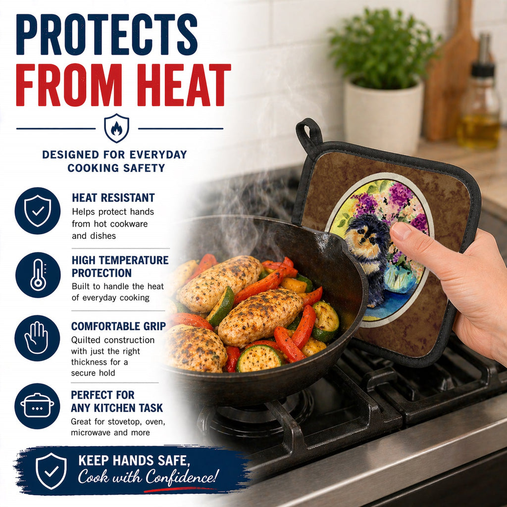 Pomeranian Pot Holder Set of 2 Heat Resistant Quilted Hot Pads 7.5 x 7.5 Inch, Insulated Kitchen Trivets for Cooking & Baking