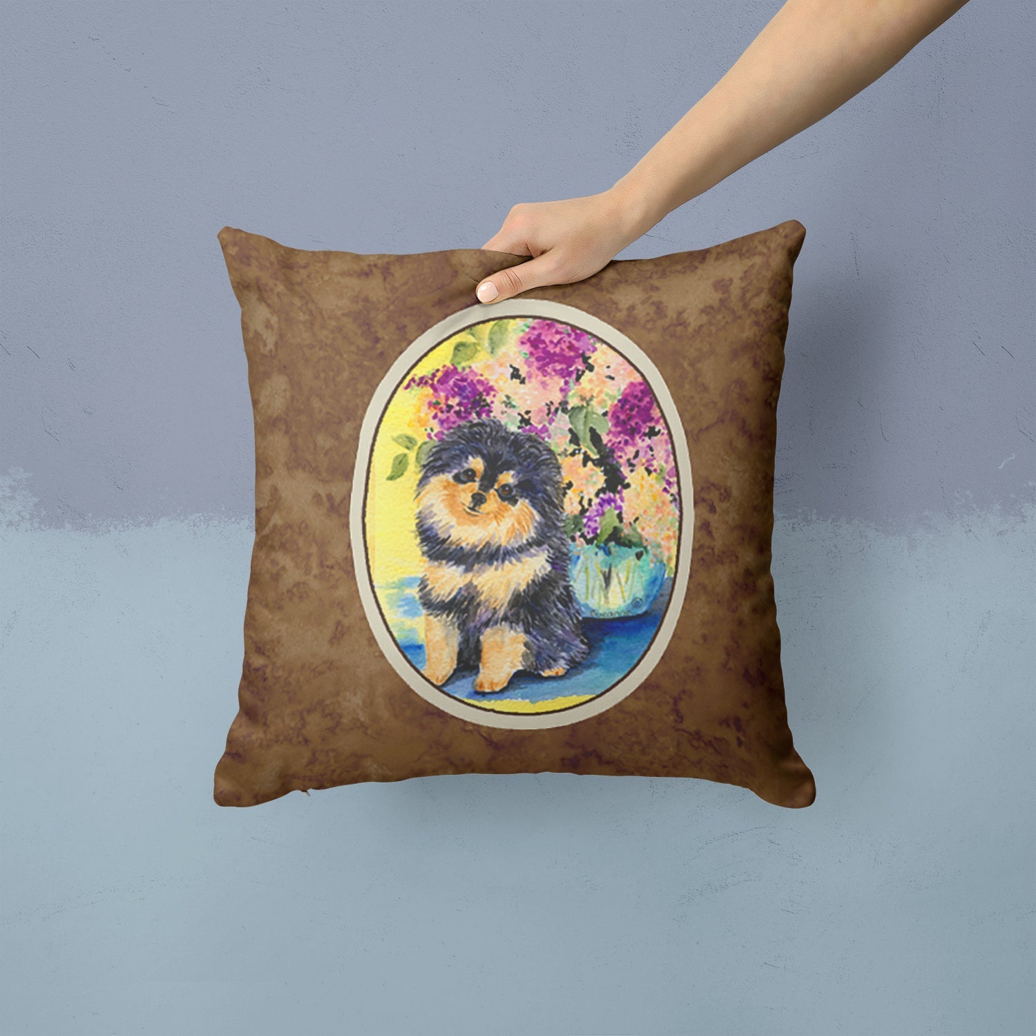 Pomeranian Decorative Throw Pillow 14x14 Indoor Outdoor Accent Cushion, Fabric Cover with Insert for Sofa, Bed, Porch & Living Room