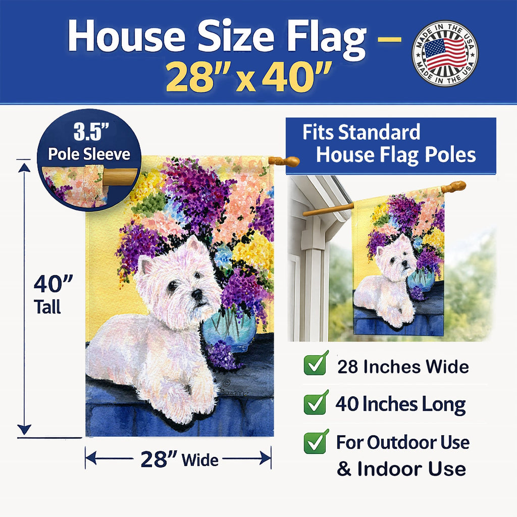 Westie House Flag 28x40 Porch Sleeve Pole Decorative Outside Yard Banner Artwork Wall Hanging, Polyester