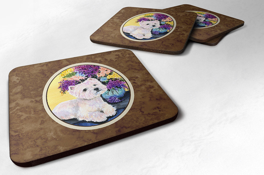 Westie Foam Coasters Set of 4 Cup Coasters for Indoor Outdoor, Tabletop Protection, Anti Slip, Mouse pad Material