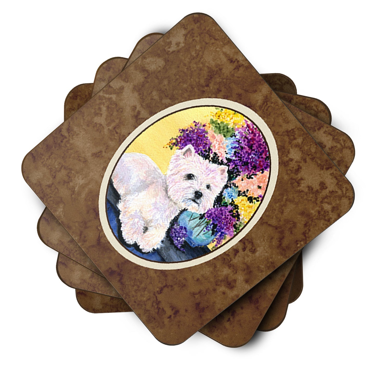 Westie Foam Coasters Set of 4 Cup Coasters for Indoor Outdoor, Tabletop Protection, Anti Slip, Mouse pad Material