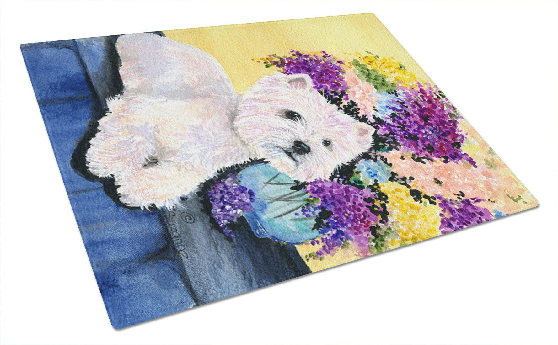 Westie Cutting Board Tempered Glass Kitchen Cutting Surface, Heat Resistant Chopping, Non-Slip Feet, Food Prep & Serving