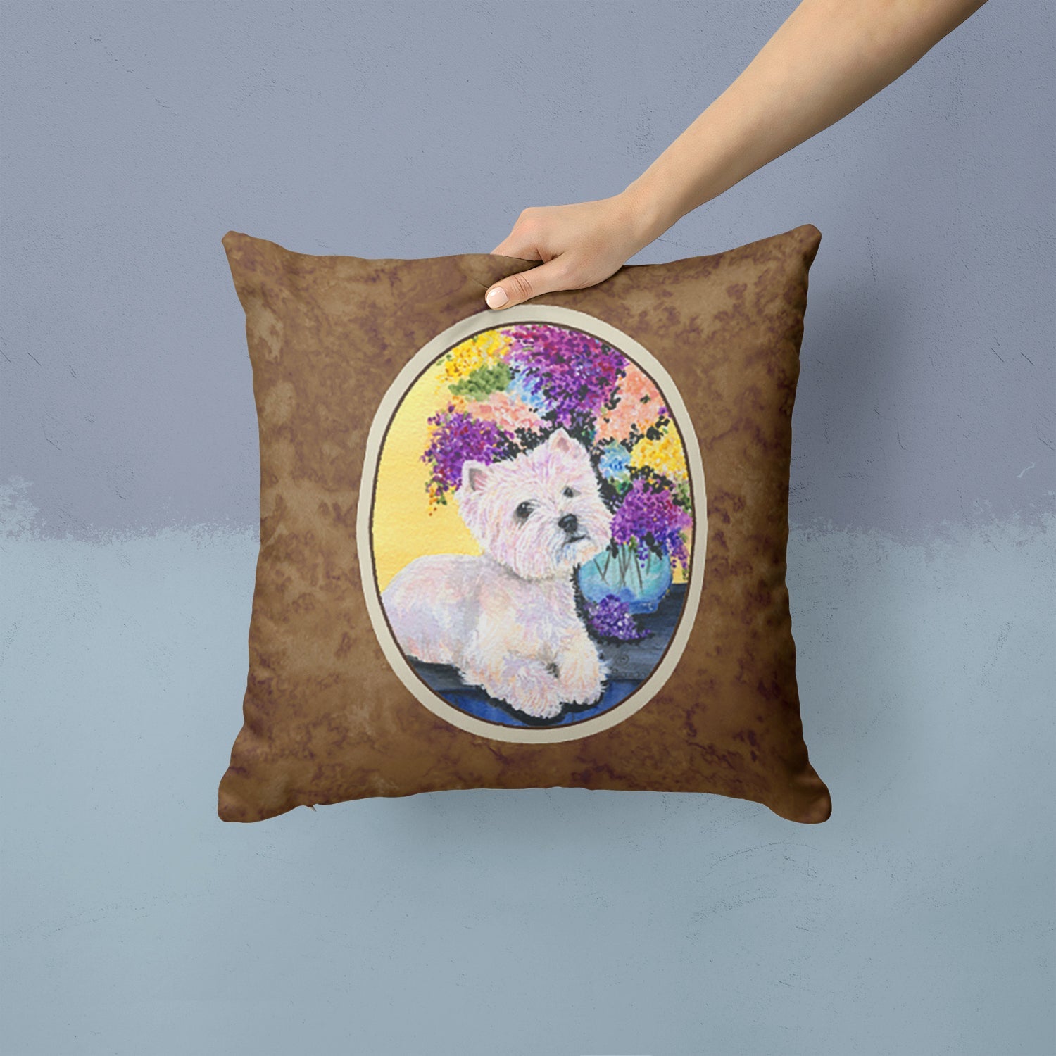 Westie Decorative Throw Pillow 14x14 Indoor Outdoor Accent Cushion, Fabric Cover with Insert for Sofa, Bed, Porch & Living Room