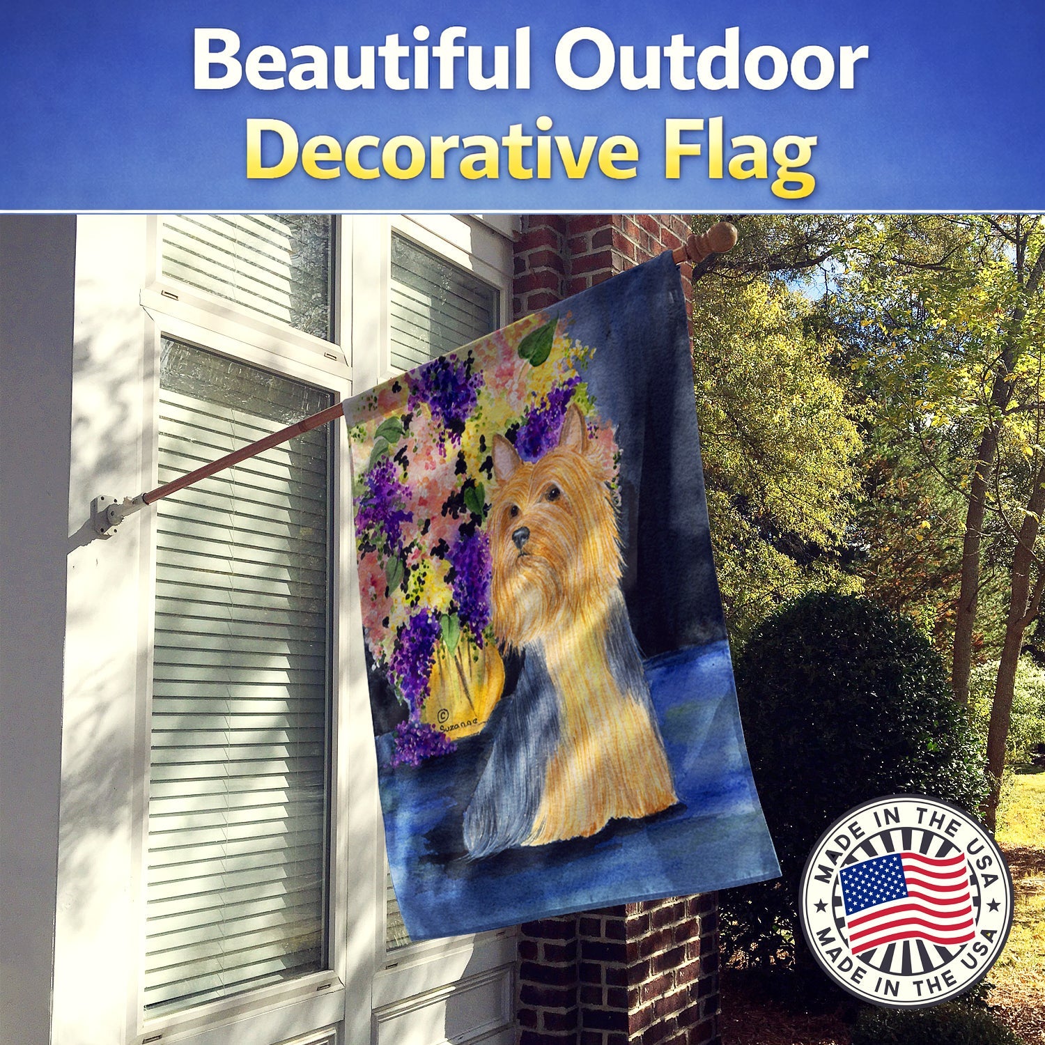 Silky Terrier House Flag 28x40 Porch Sleeve Pole Decorative Outside Yard Banner Artwork Wall Hanging, Polyester