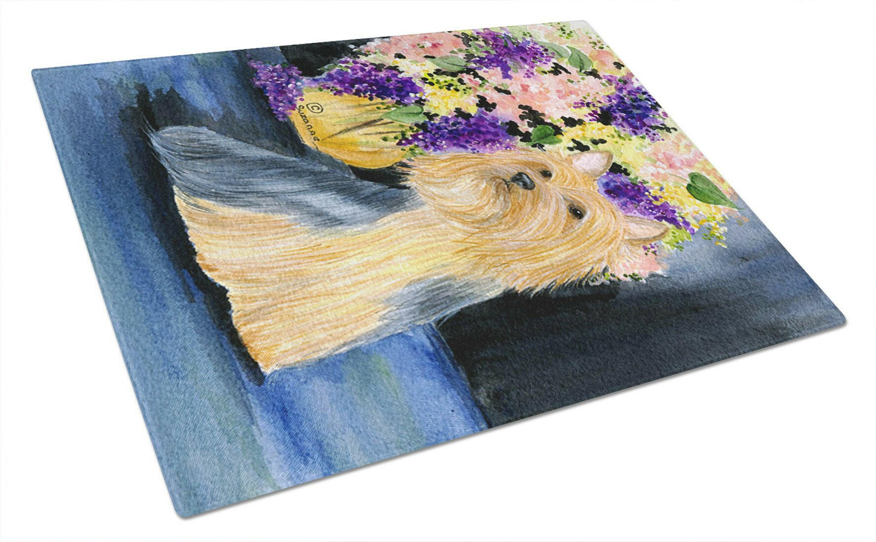 Silky Terrier Cutting Board Tempered Glass Kitchen Cutting Surface, Heat Resistant Chopping, Non-Slip Feet, Food Prep & Serving