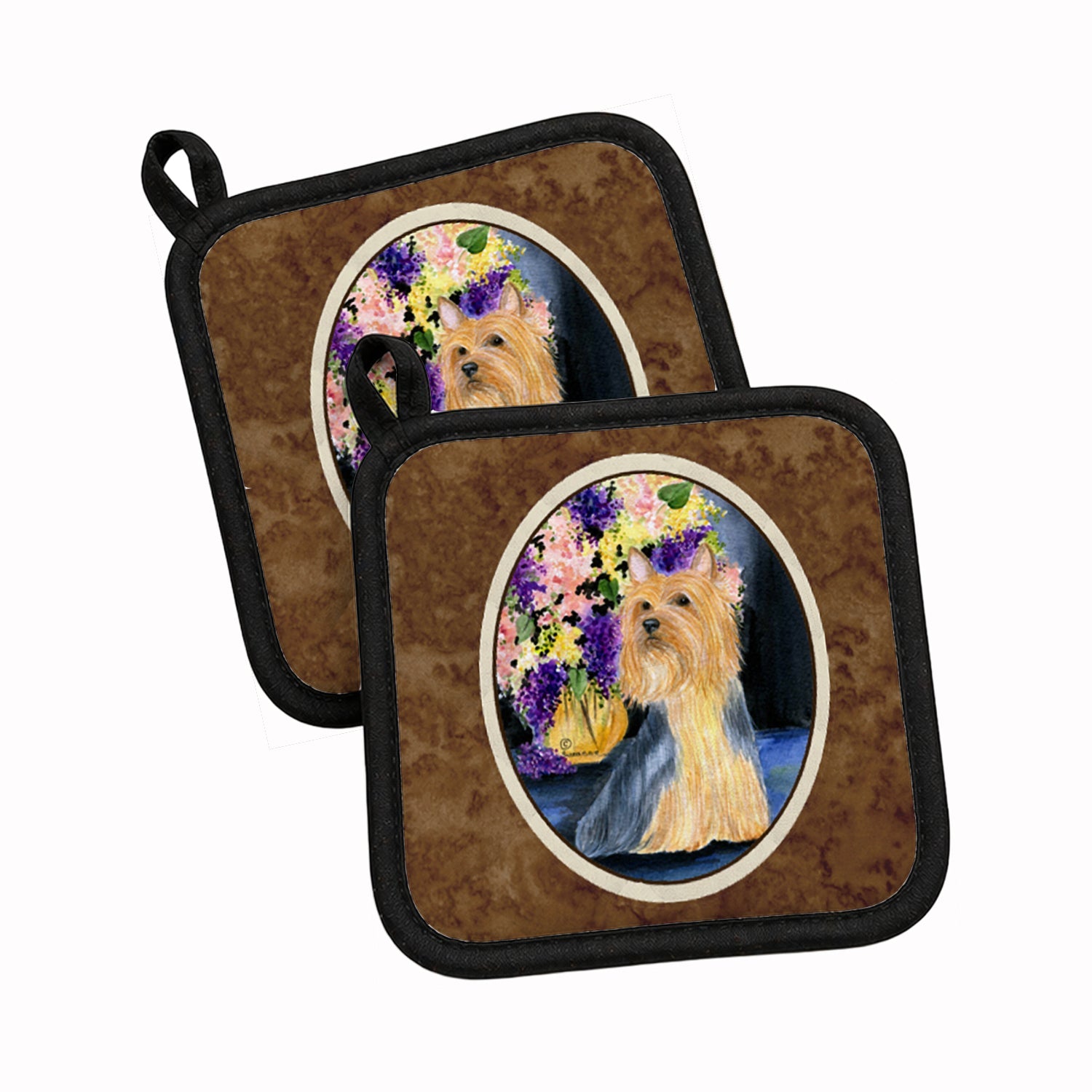 Silky Terrier Pot Holder Set of 2 Heat Resistant Quilted Hot Pads 7.5 x 7.5 Inch, Insulated Kitchen Trivets for Cooking & Baking