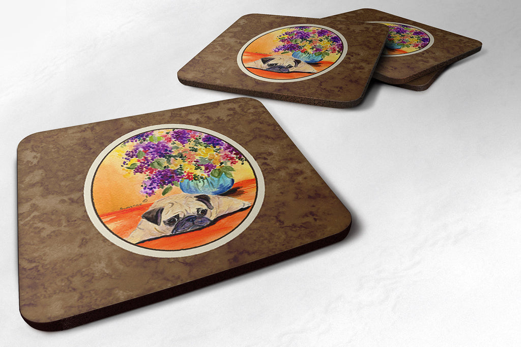 Pug Foam Coasters Set of 4 Cup Coasters for Indoor Outdoor, Tabletop Protection, Anti Slip, Mouse pad Material