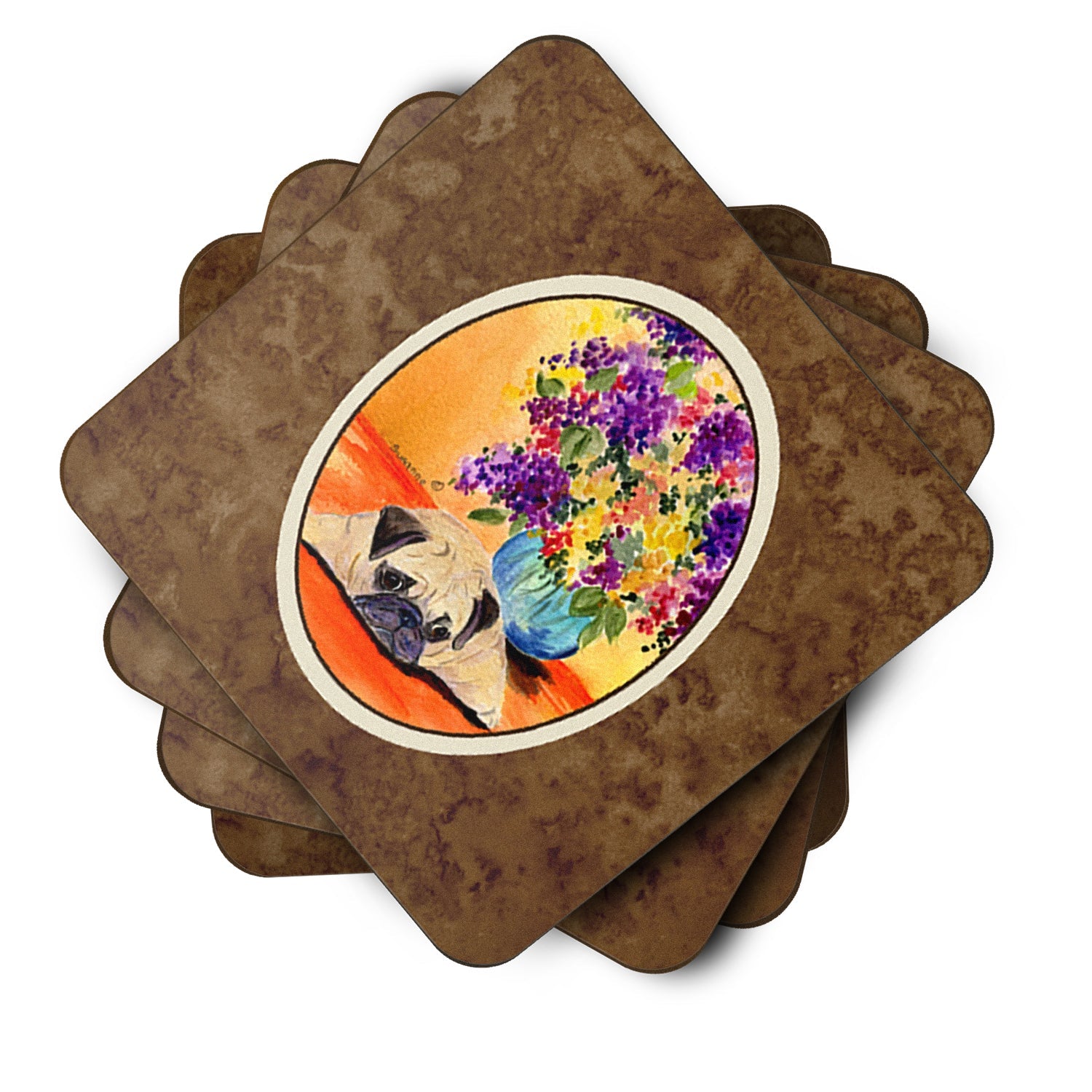 Pug Foam Coasters Set of 4 Cup Coasters for Indoor Outdoor, Tabletop Protection, Anti Slip, Mouse pad Material