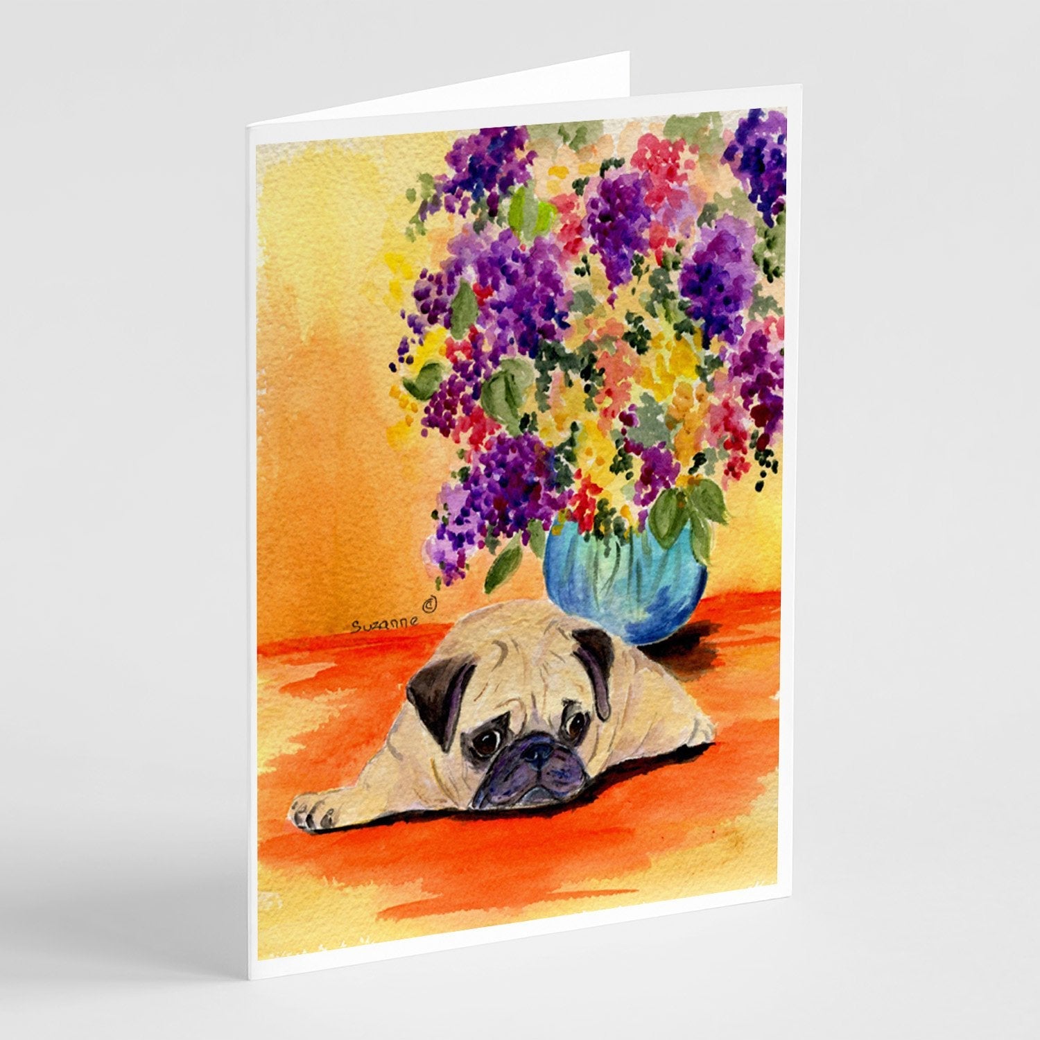 Pug Greeting Cards Pack of 8 Blank Cards with Envelopes Whimsical A7 Size 5x7