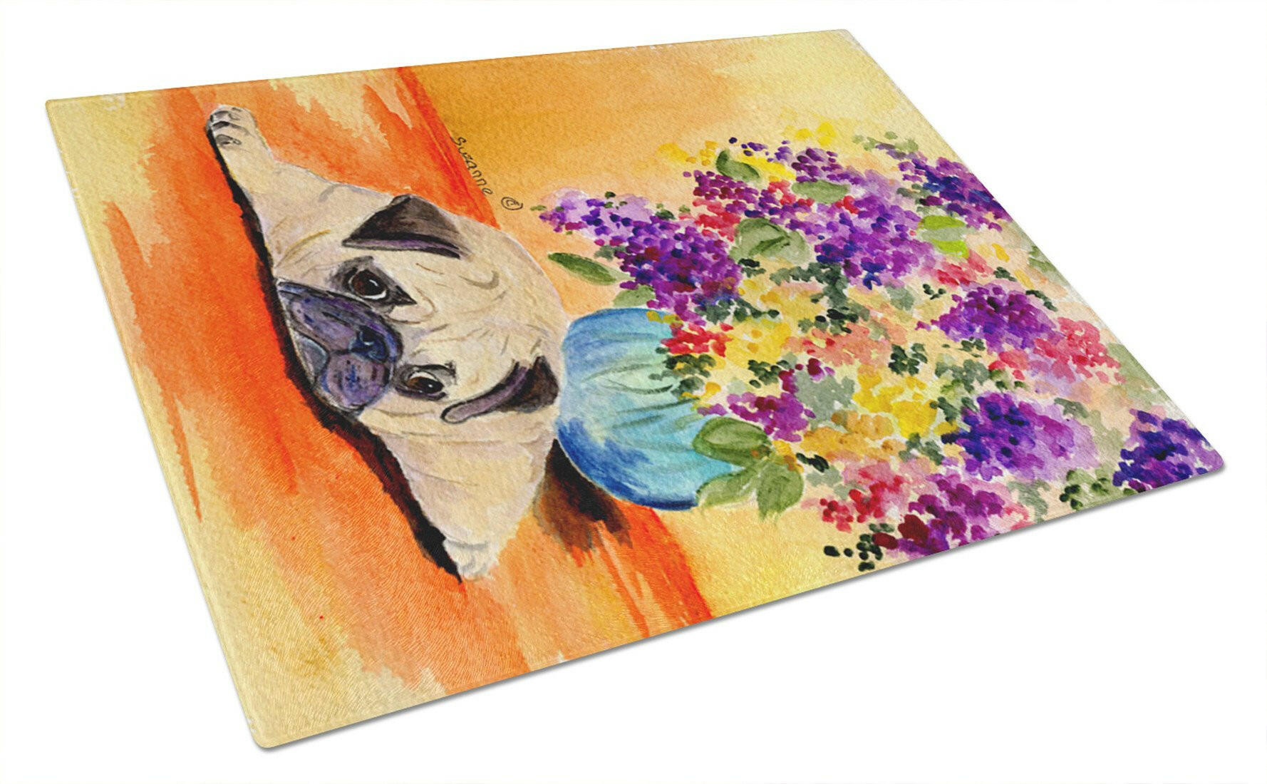 Pug Cutting Board Tempered Glass Kitchen Cutting Surface, Heat Resistant Chopping, Non-Slip Feet, Food Prep & Serving