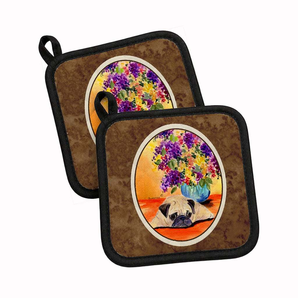 Pug Pot Holder Set of 2 Heat Resistant Quilted Hot Pads 7.5 x 7.5 Inch, Insulated Kitchen Trivets for Cooking & Baking