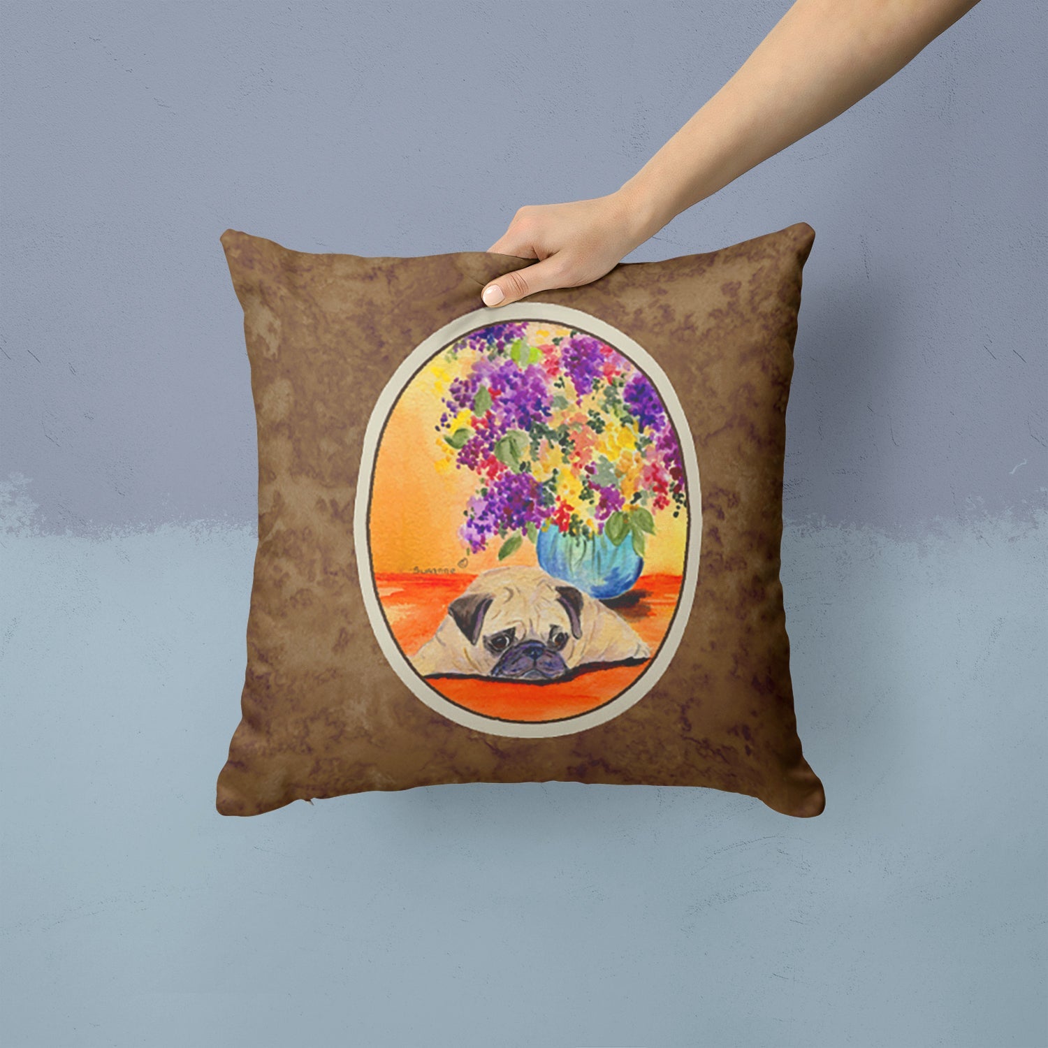 Pug Decorative Throw Pillow 14x14 Indoor Outdoor Accent Cushion, Fabric Cover with Insert for Sofa, Bed, Porch & Living Room
