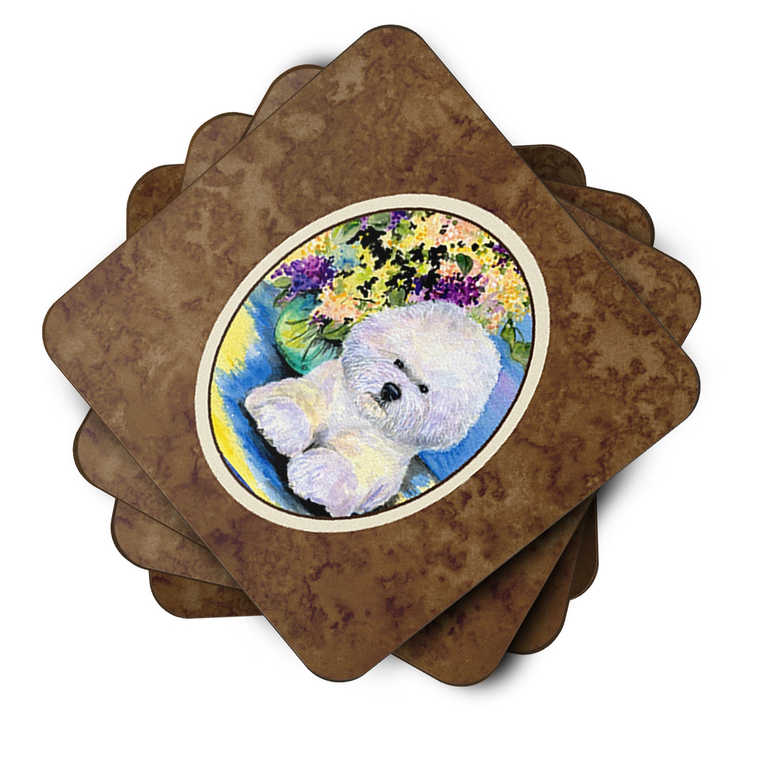 Bichon Frise Foam Coasters Set of 4 Cup Coasters for Indoor Outdoor, Tabletop Protection, Anti Slip, Mouse pad Material
