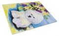 Bichon Frise Cutting Board Tempered Glass Kitchen Cutting Surface, Heat Resistant Chopping, Non-Slip Feet, Food Prep & Serving