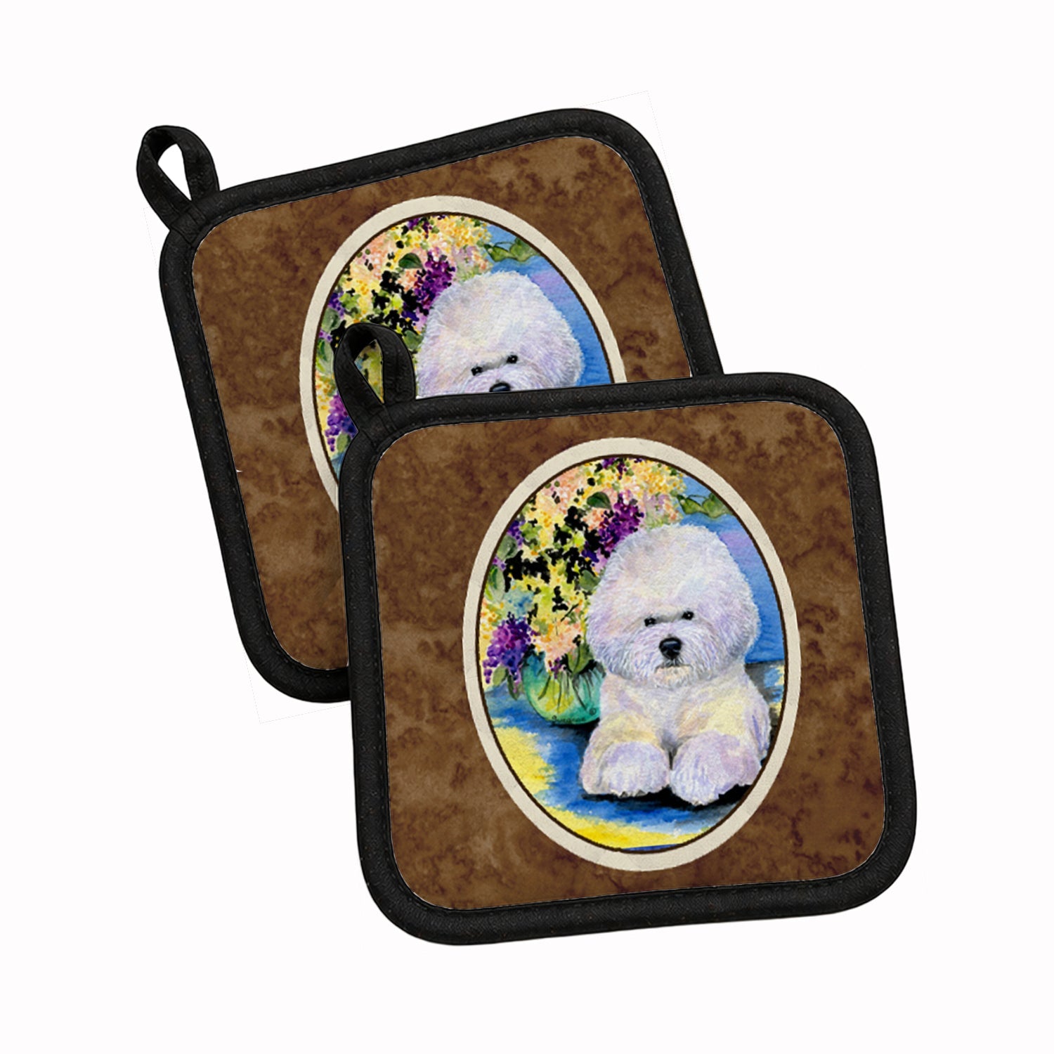 Bichon Frise Pot Holder Set of 2 Heat Resistant Quilted Hot Pads 7.5 x 7.5 Inch, Insulated Kitchen Trivets for Cooking & Baking