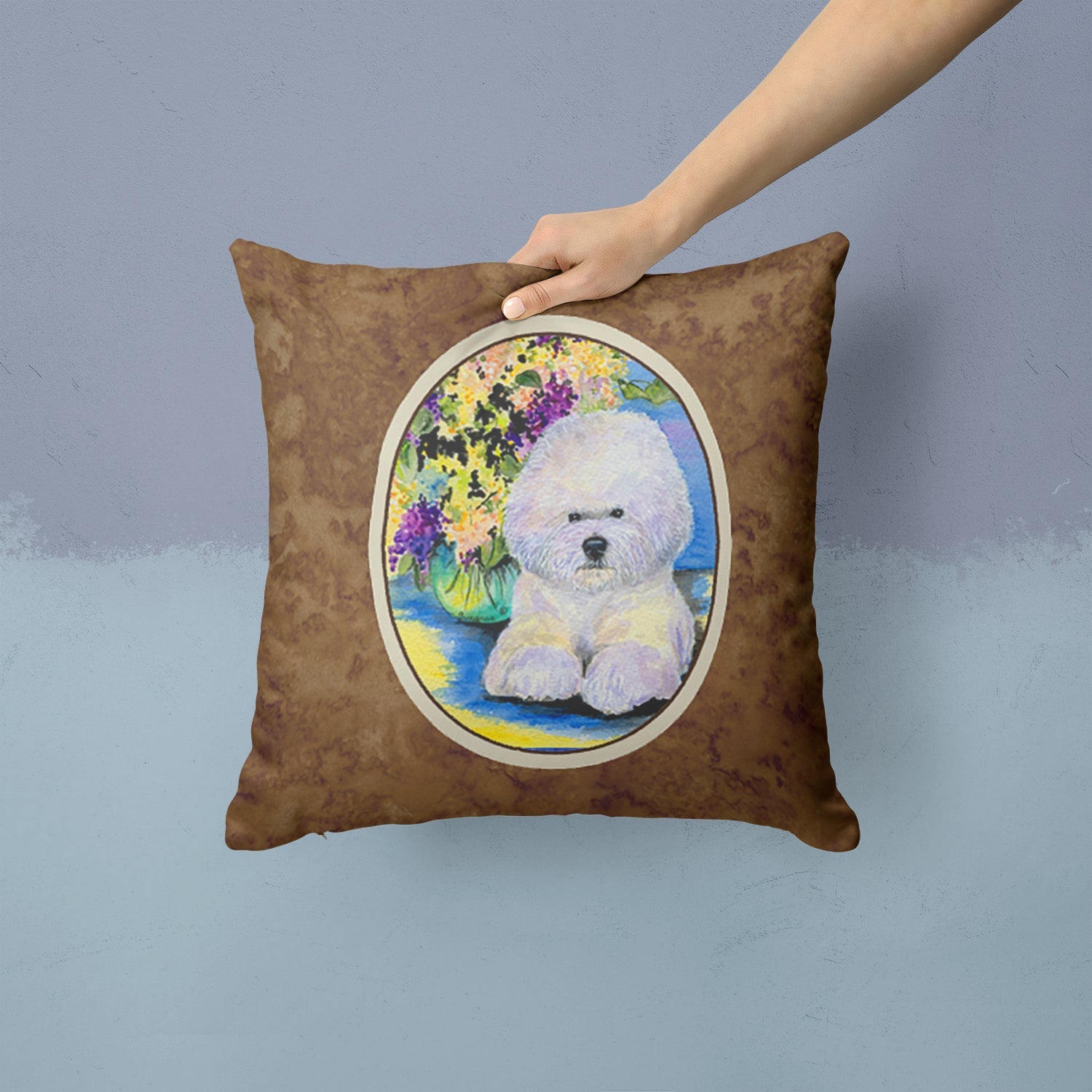 Bichon Frise Decorative Throw Pillow 14x14 Indoor Outdoor Accent Cushion, Fabric Cover with Insert for Sofa, Bed, Porch & Living Room