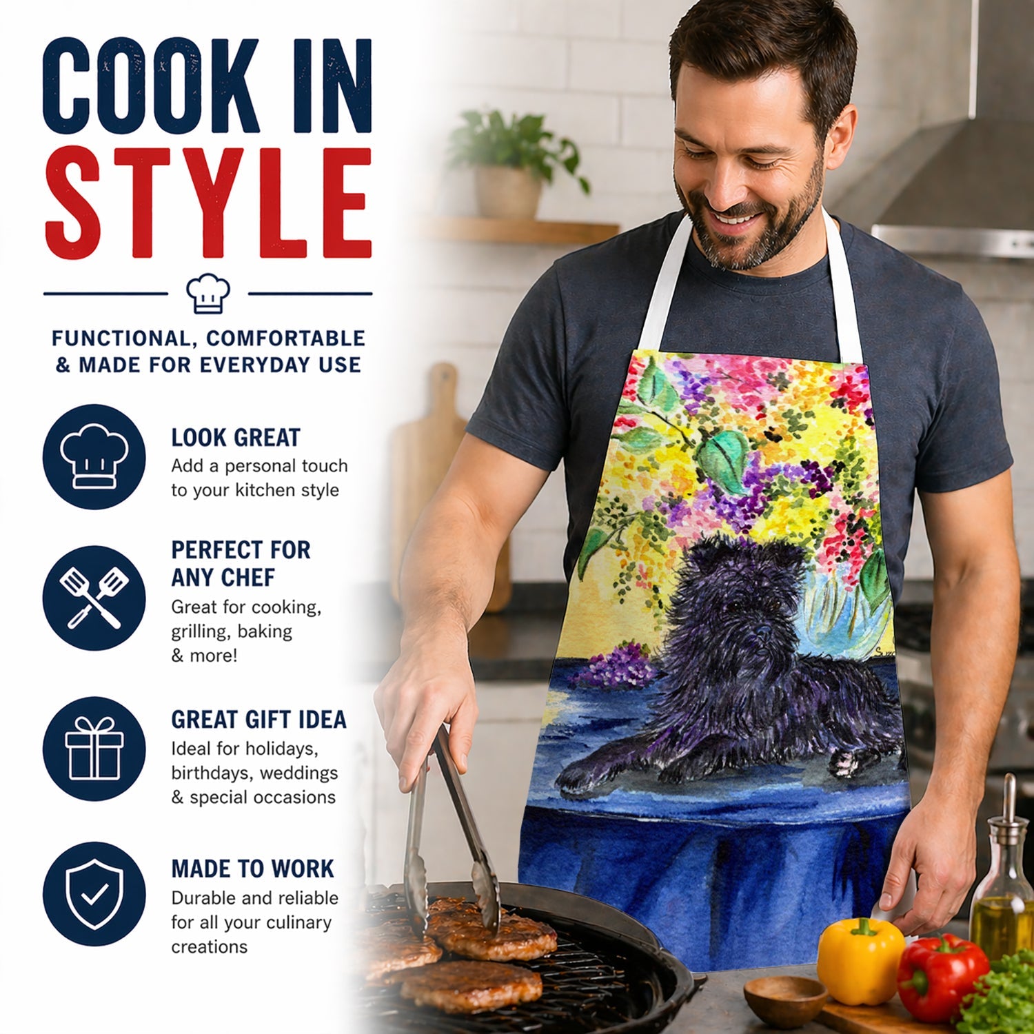 Affenpinscher Apron Cooking Kitchen Server Baking Crafts Gardening for Adult Women Men, Unisex, Large, Multicolor