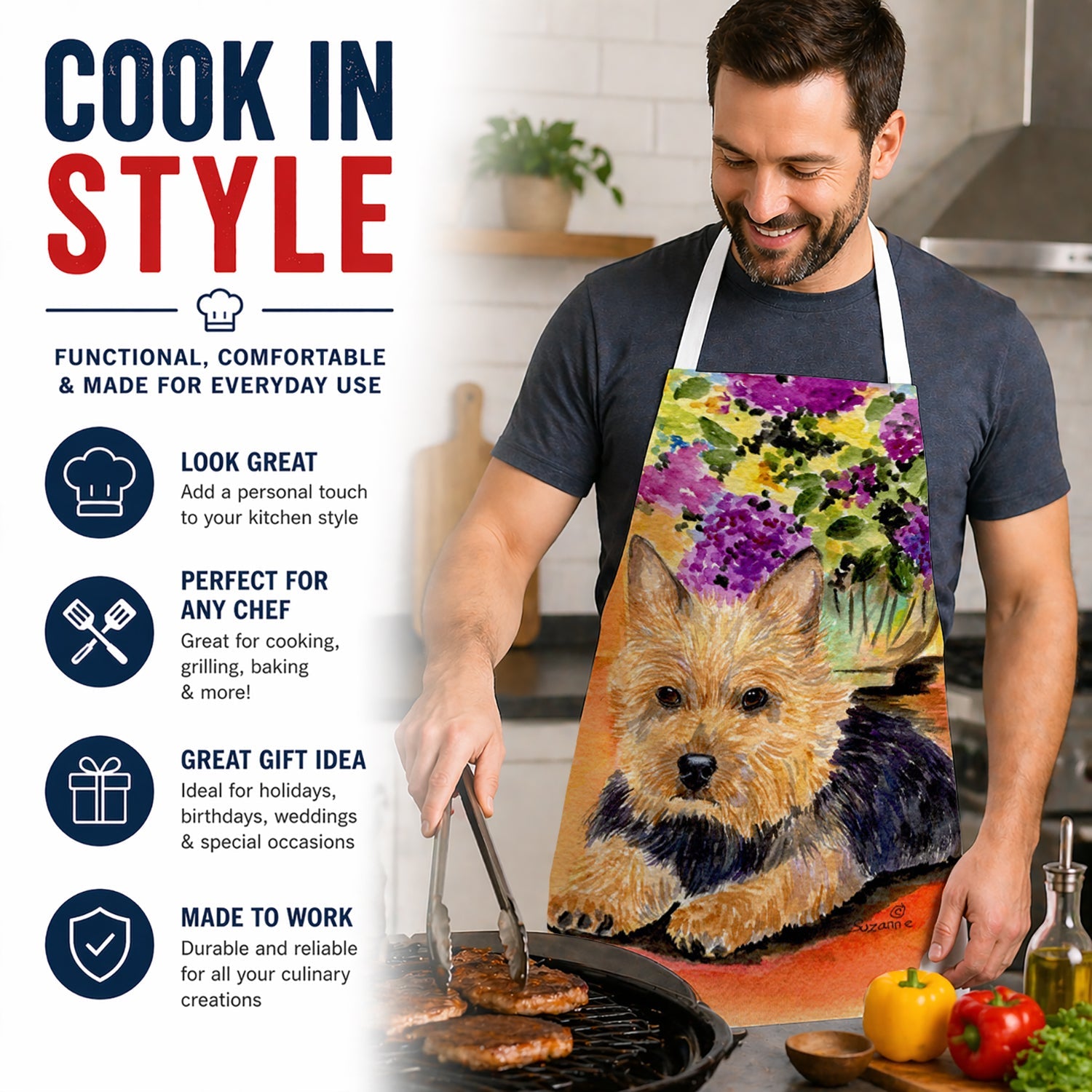 Norwich Terrier Apron Cooking Kitchen Server Baking Crafts Gardening for Adult Women Men, Unisex, Large, Multicolor