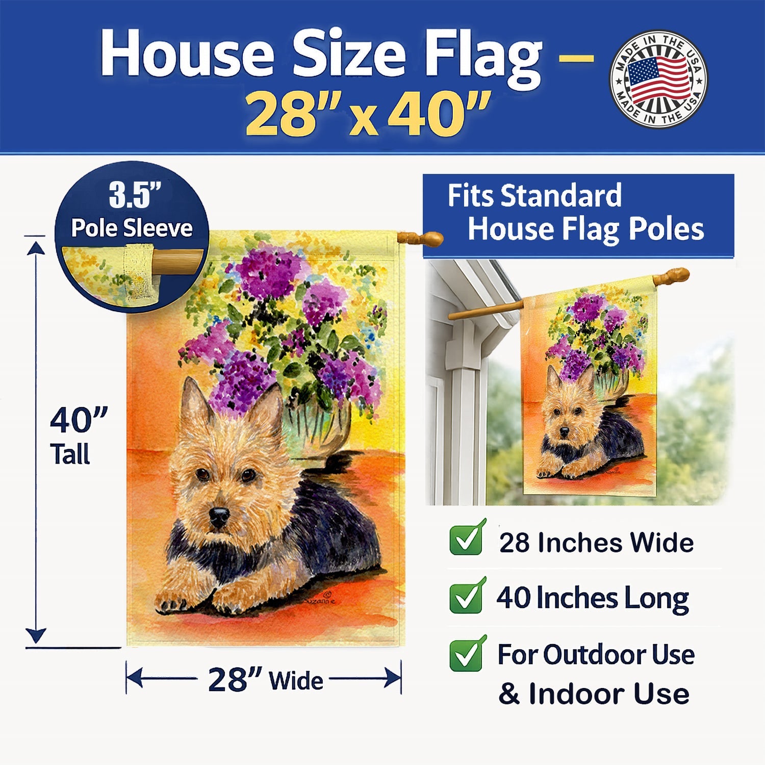 Norwich Terrier House Flag 28x40 Porch Sleeve Pole Decorative Outside Yard Banner Artwork Wall Hanging, Polyester