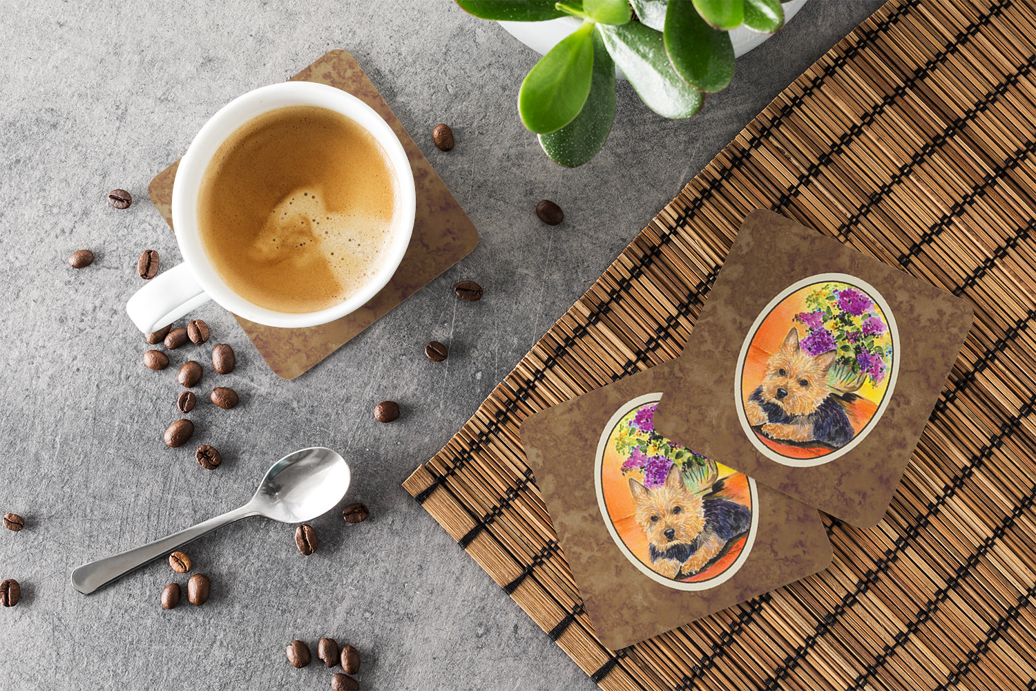 Norwich Terrier Foam Coasters Set of 4 Cup Coasters for Indoor Outdoor, Tabletop Protection, Anti Slip, Mouse pad Material