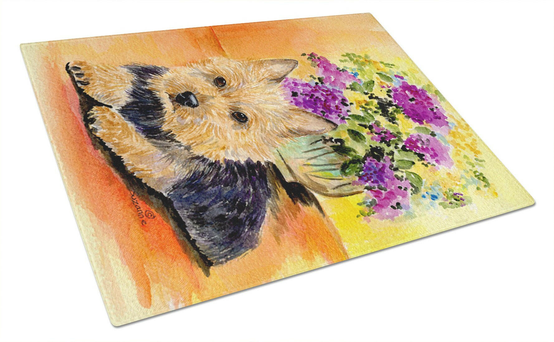 Norwich Terrier Cutting Board Tempered Glass Kitchen Cutting Surface, Heat Resistant Chopping, Non-Slip Feet, Food Prep & Serving