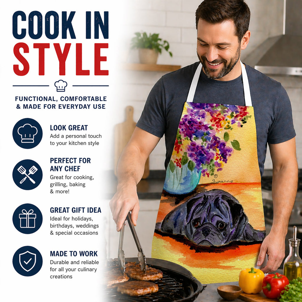 Pug Apron Cooking Kitchen Server Baking Crafts Gardening for Adult Women Men, Unisex, Large, Multicolor