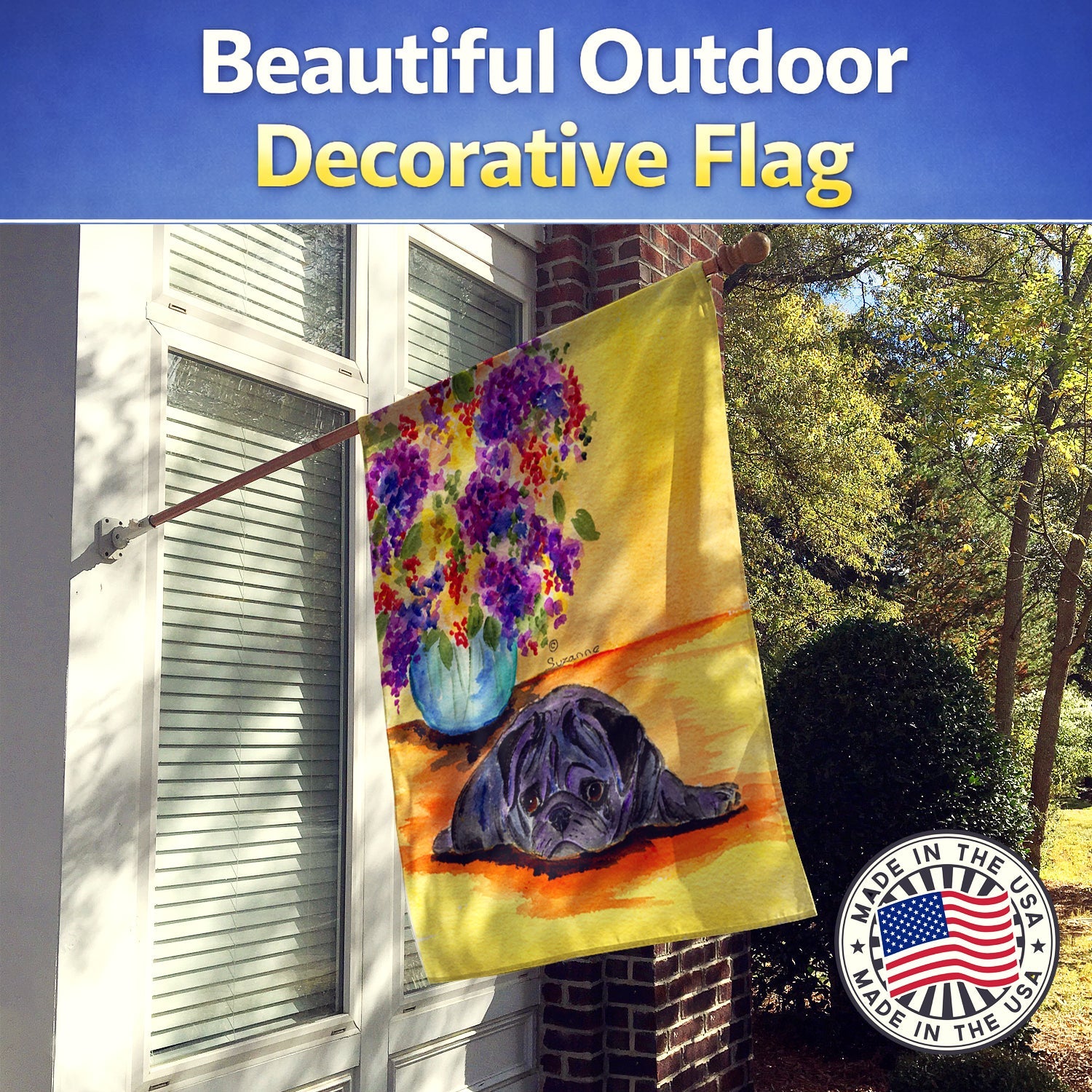 Pug House Flag 28x40 Porch Sleeve Pole Decorative Outside Yard Banner Artwork Wall Hanging, Polyester