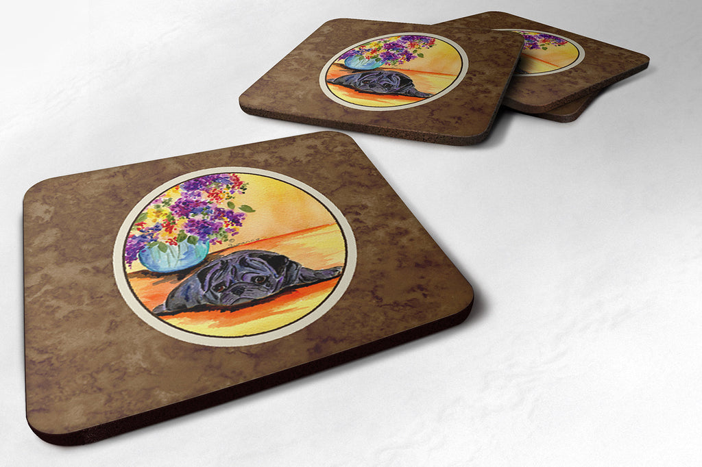 Pug Foam Coasters Set of 4 Cup Coasters for Indoor Outdoor, Tabletop Protection, Anti Slip, Mouse pad Material