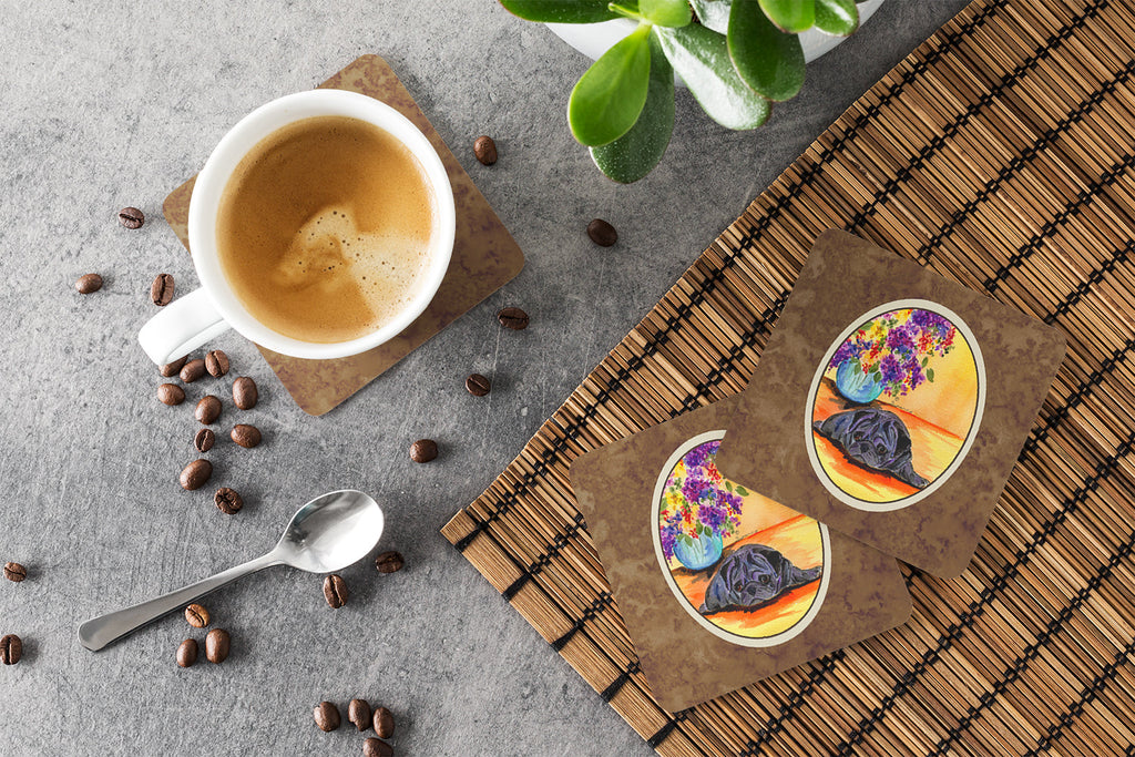 Pug Foam Coasters Set of 4 Cup Coasters for Indoor Outdoor, Tabletop Protection, Anti Slip, Mouse pad Material