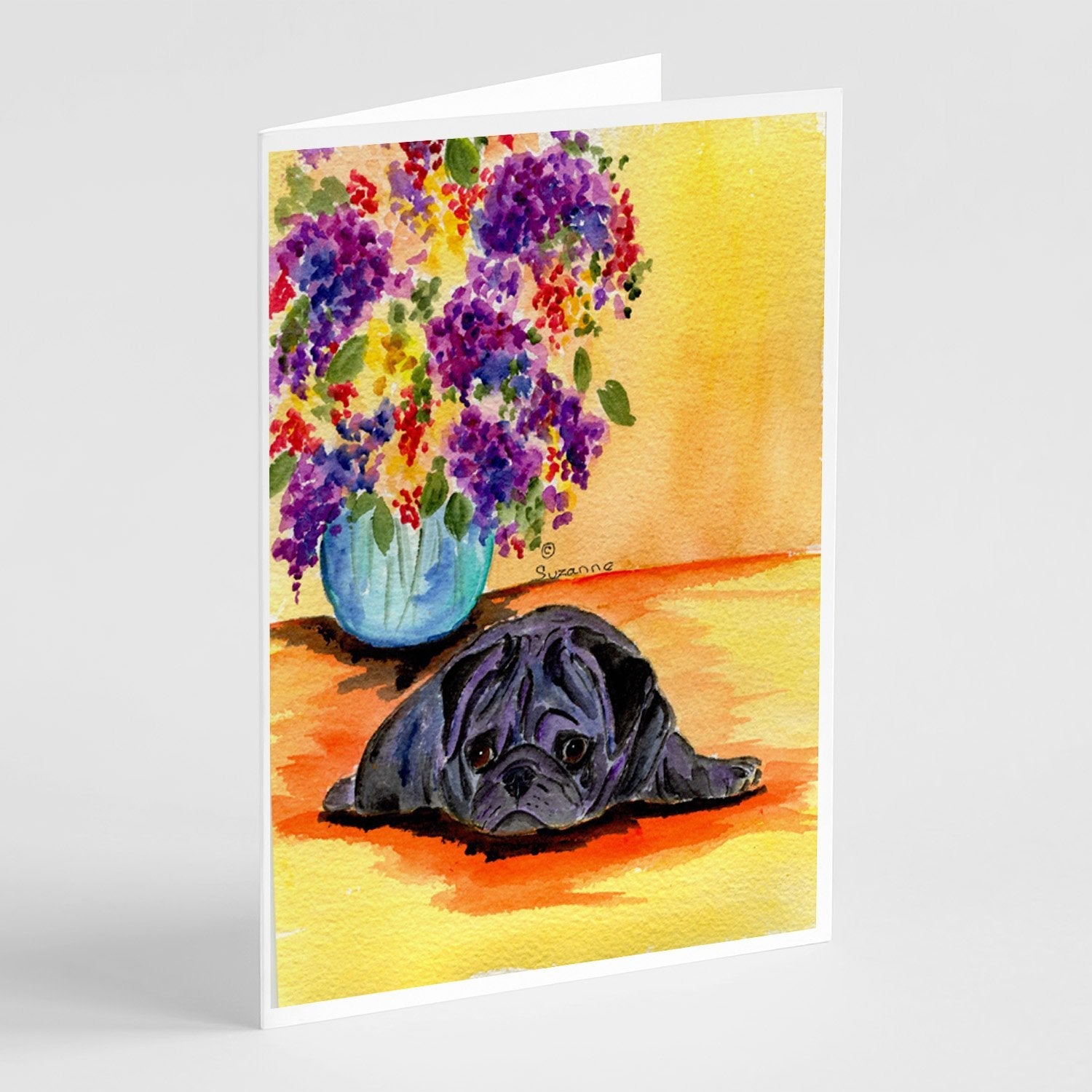 Pug Greeting Cards Pack of 8 Blank Cards with Envelopes Whimsical A7 Size 5x7