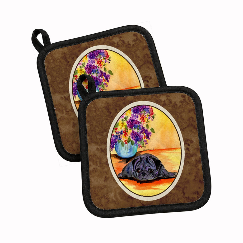 Pug Pot Holder Set of 2 Heat Resistant Quilted Hot Pads 7.5 x 7.5 Inch, Insulated Kitchen Trivets for Cooking & Baking