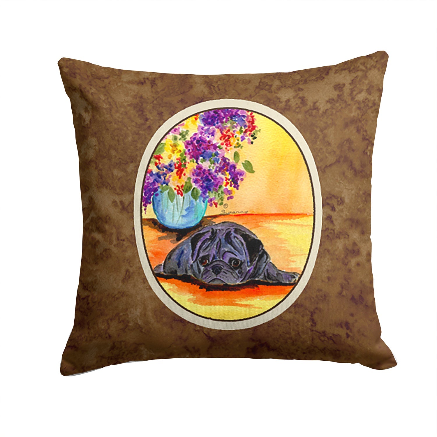 Pug Decorative Throw Pillow 14x14 Indoor Outdoor Accent Cushion, Fabric Cover with Insert for Sofa, Bed, Porch & Living Room