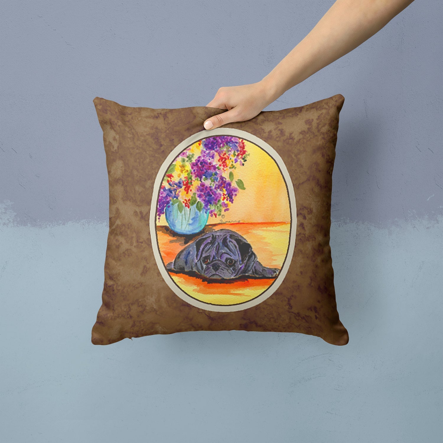 Pug Decorative Throw Pillow 14x14 Indoor Outdoor Accent Cushion, Fabric Cover with Insert for Sofa, Bed, Porch & Living Room