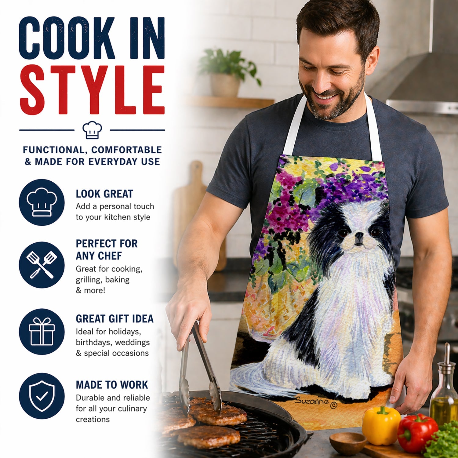 Japanese Chin Apron Cooking Kitchen Server Baking Crafts Gardening for Adult Women Men, Unisex, Large, Multicolor