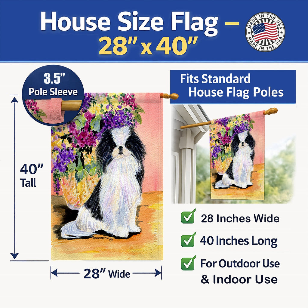 Japanese Chin House Flag 28x40 Porch Sleeve Pole Decorative Outside Yard Banner Artwork Wall Hanging, Polyester