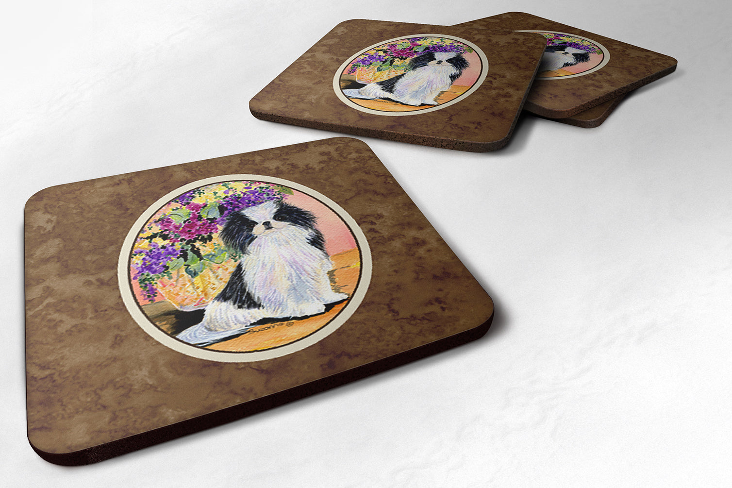 Japanese Chin Foam Coasters Set of 4 Cup Coasters for Indoor Outdoor, Tabletop Protection, Anti Slip, Mouse pad Material