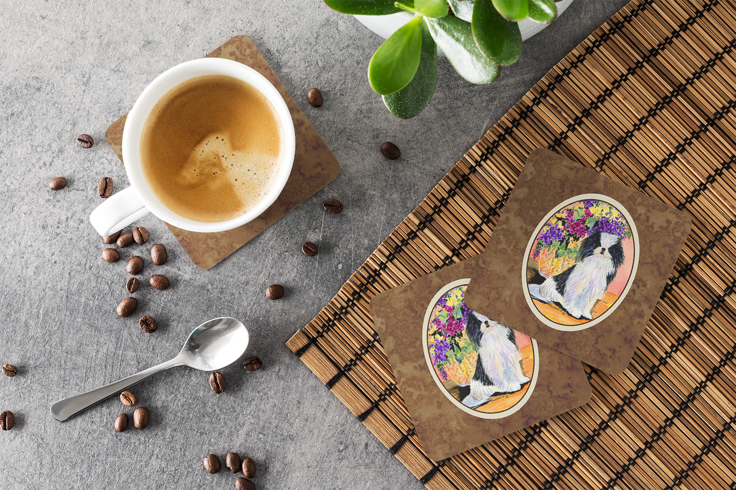 Japanese Chin Foam Coasters Set of 4 Cup Coasters for Indoor Outdoor, Tabletop Protection, Anti Slip, Mouse pad Material